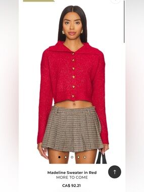 REVOLVE Cropped Red Knit Cardigan with Gold Heart Buttons